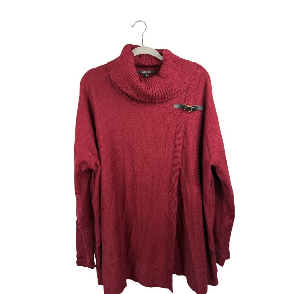 Briggs Womens XL Red Knit Sweater With Cowl Neck & Decorative Buckle Detail